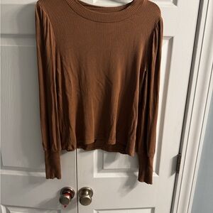 Ribbed Brown Long Sleeve Top